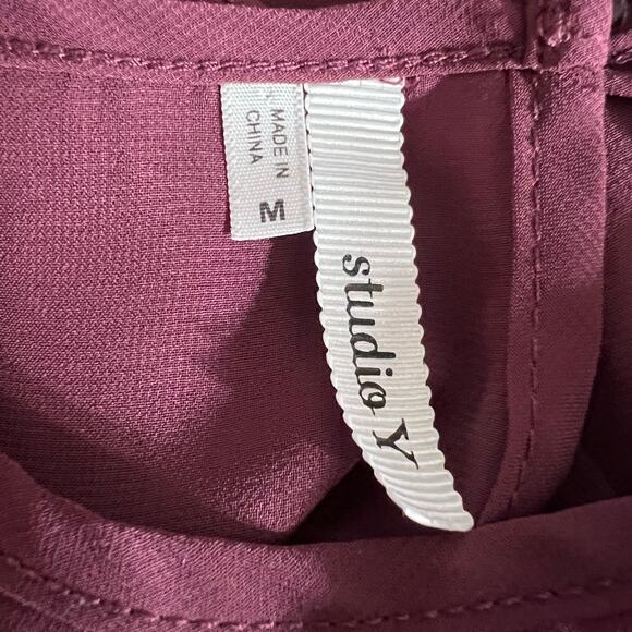 Maurices Womens Sheer Blouse Top Pullover Keyhole Wrap Front High Low Hem Red M - Picture 6 of 8